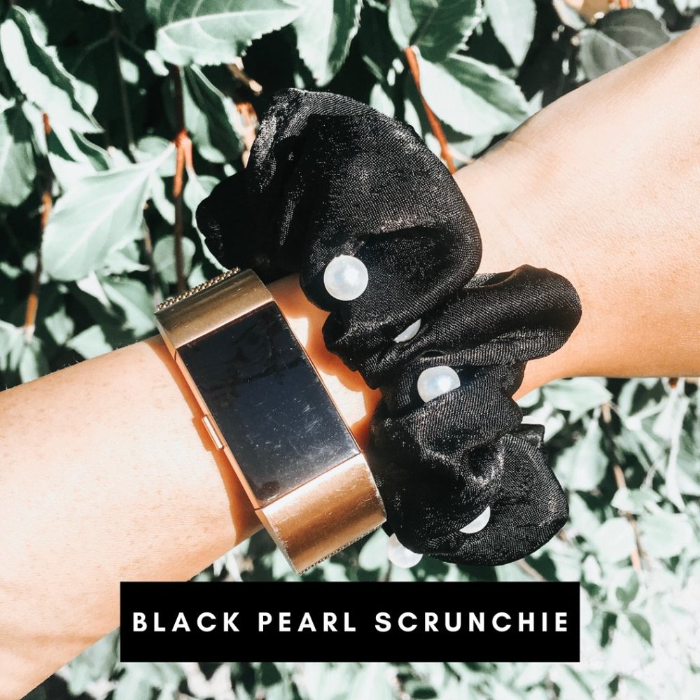 Black Satin Scrunchie w/ Pearls (Bundle 3 for $25)